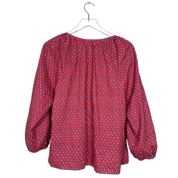 J. Crew Factory Womens Medium Red Floral Tassel Peasant Cotton Raglan Blouse - Picture 3 of 8